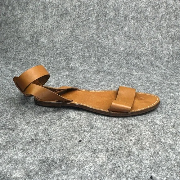 Madewell Boardwalk Sandals Women's 8 Brown Tan Leather Ankle Strap Strappy Cross - Picture 1 of 13